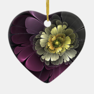 Abstrakte Purpur Khaki Grau Fraktal Blumenherz Keramik Ornament