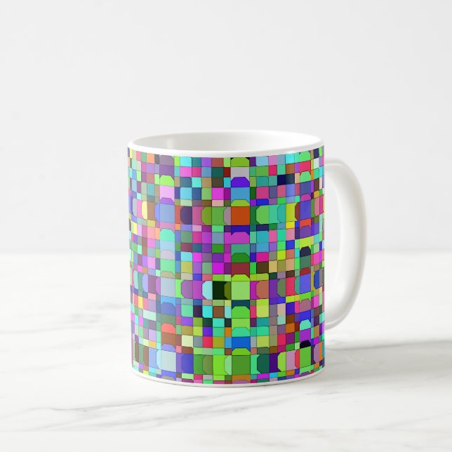 Abstrakte Quadrate Formen Mehrfarbiges Muster Kaffeetasse (VorderseiteRechts)