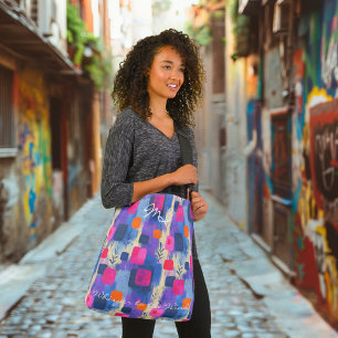 Abstrakte Quadrate in Blau und Rosa mit geometrisc Tasche