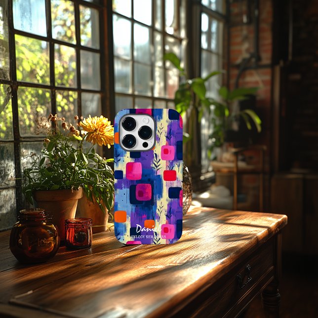 Abstrakte Quadrate mit Personalisierter Meldung an Case-Mate iPhone 14 Pro Hülle (Von Creator hochgeladen)