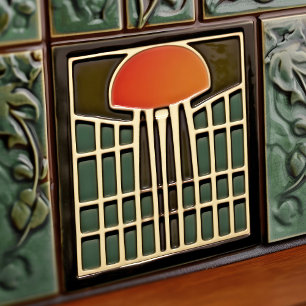 Abstrakte Quallen-Kunst im Art Deco-Stil der Mitte Fliese