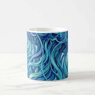 Abstrakte Quallen-Tentakel Ozean Blau Kaffeetasse