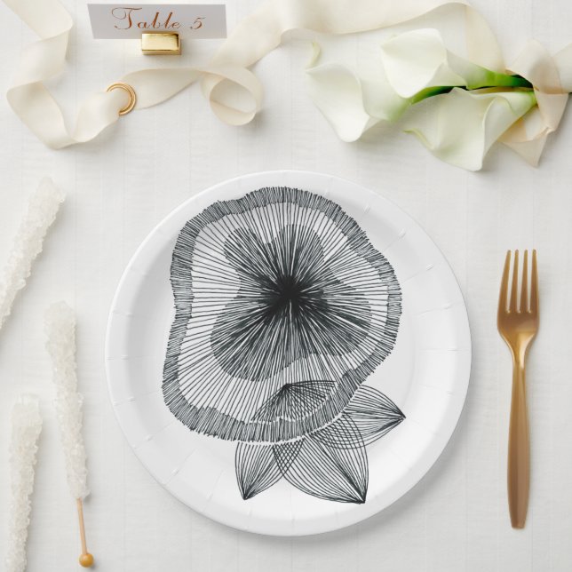 Abstrakte radiale Linienkunst-Blumen-Papierteller Pappteller (Hochzeit)