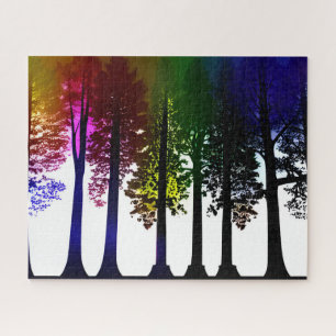 Abstrakte Rainbow-Blätter und Schwarze Silhouette
