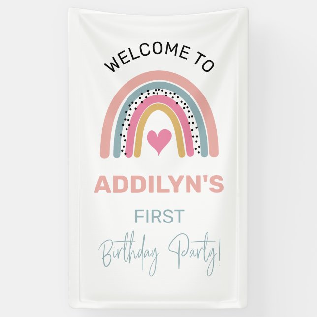 Abstrakte Rainbow Girl's Birthday Party Willkommen Banner (Vertikal)