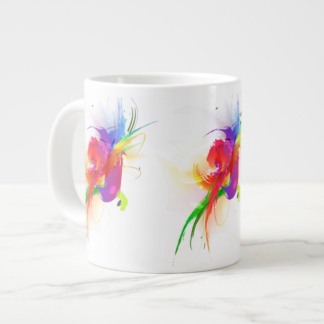 Abstrakte Rainbow Lorikeet Paint-Spritzer Jumbo-Tasse (Vorderseite Links)
