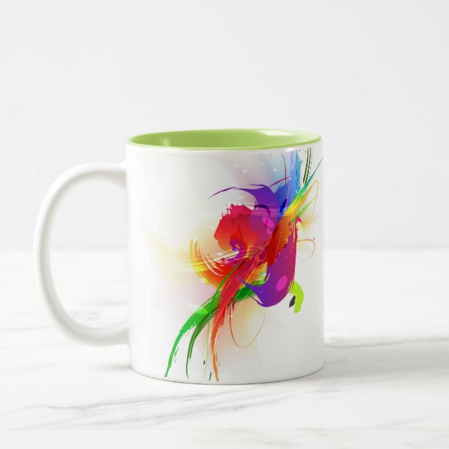 Abstrakte Rainbow Lorikeet Paint-Spritzer Zweifarbige Tasse (Links)