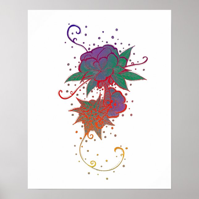 Abstrakte Rainbow Rose Tattoo Poster (Vorne)