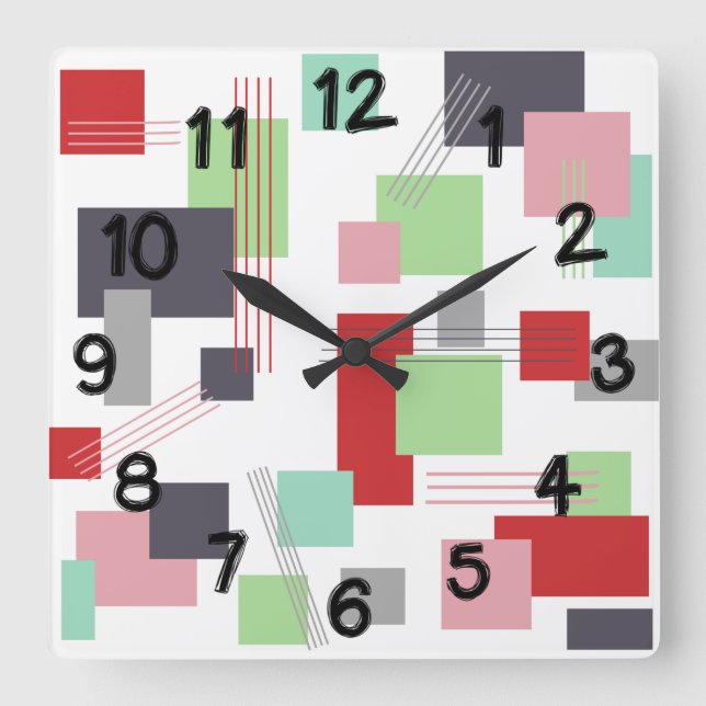 Abstrakte Rechtecke und Linien  Quadratische Wanduhr (Vorderseite)