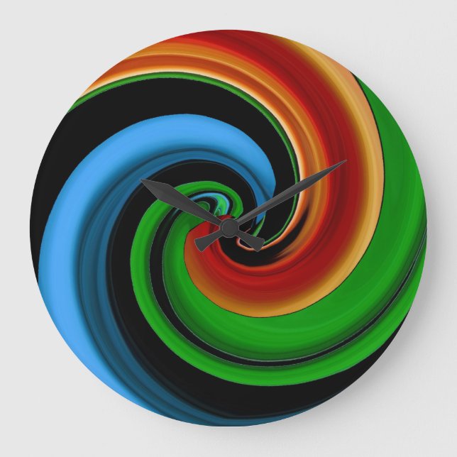 Abstrakte Regenbogen-Strudel-Wand-Uhr Große Wanduhr (Vorderseite)