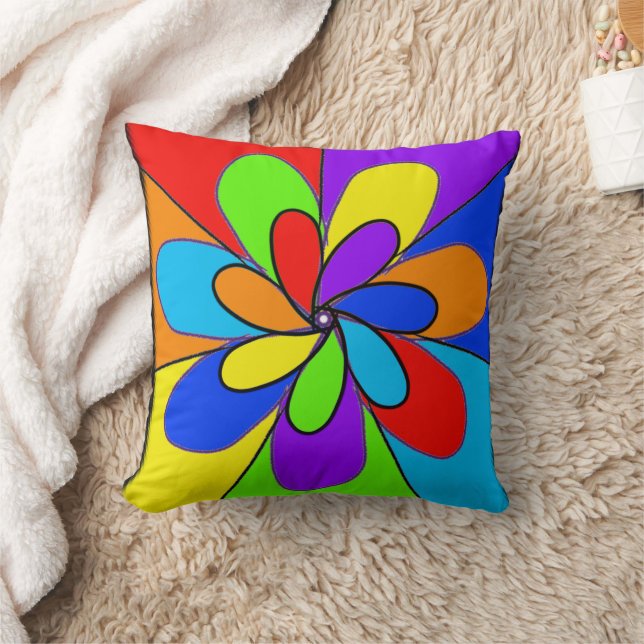 Abstrakte Regenbogenfarbene Blume Kissen (Decke)