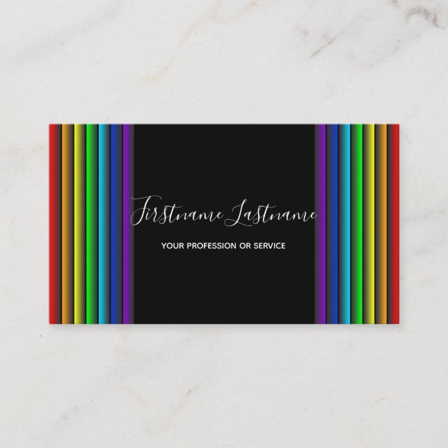 Abstrakte Regenbogenfarbenlinien Kalligrafie Visitenkarte (Vorderseite)
