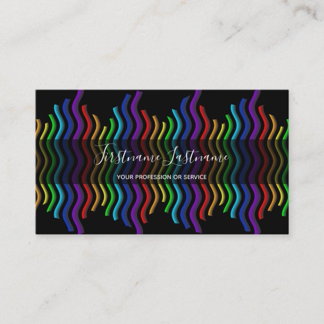 Abstrakte Regenbogenfarbwellen Kalligrafie Visitenkarte (Vorderseite)