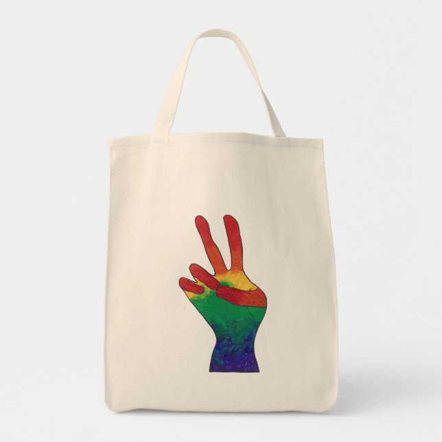 Abstrakte Regenbogenfriedenshandtaschen aus Leinwa Tragetasche (Vorne)
