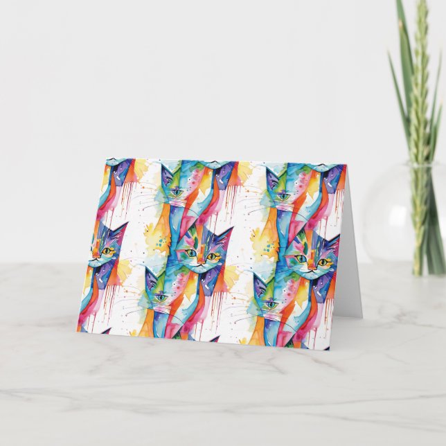 Abstrakte Regenbogenkatze Dankeskarte (Vorderseite)