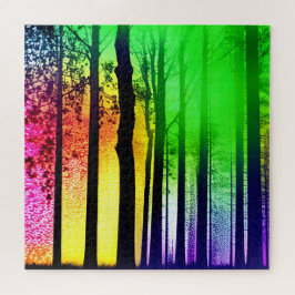 Abstrakte Regenbogenwälder und Schwarze Silhouette