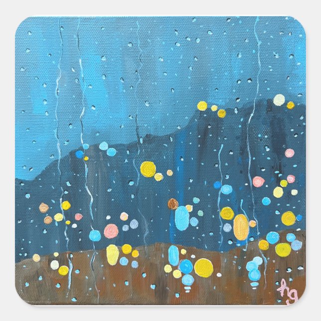 Abstrakte Regenschmerzen Quadratischer Aufkleber (Vorderseite)