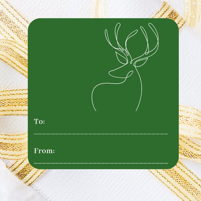 Abstrakte Rentiere, grün, modern Weihnachten Quadratischer Aufkleber (Von Creator hochgeladen)