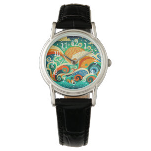Abstrakte Retro 70er Hippie Waves Artwork Armbanduhr