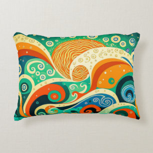 Abstrakte Retro 70er Hippie Waves Artwork   Dekokissen