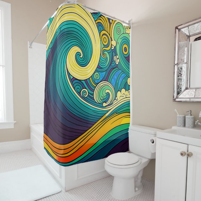 Abstrakte Retro 70er Hippie Waves Artwork | Duschvorhang (Beispiel)