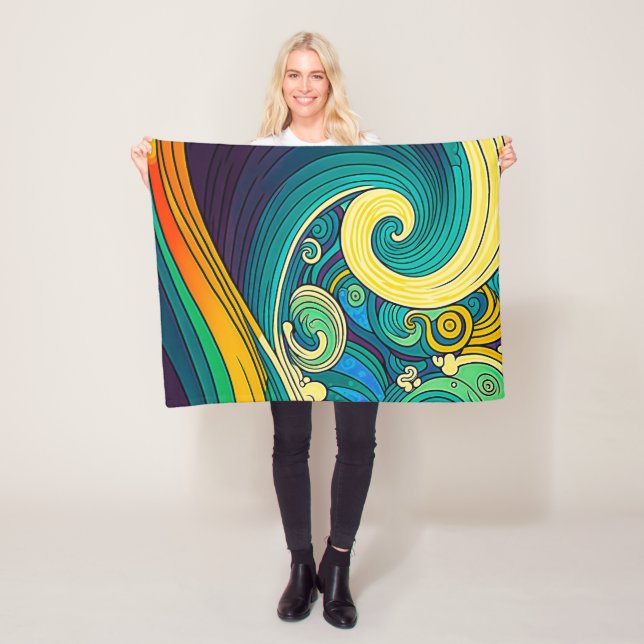 Abstrakte Retro 70er Hippie Waves Artwork | Fleecedecke (Beispiel)