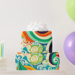 Abstrakte Retro 70er Hippie Waves Artwork Geschenkpapier