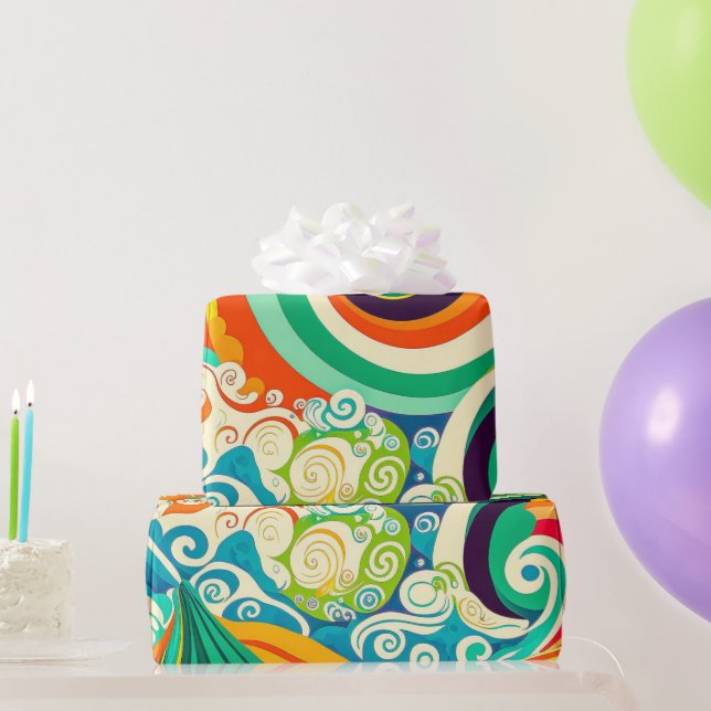 Abstrakte Retro 70er Hippie Waves Artwork | Geschenkpapier (Partygeschenke)