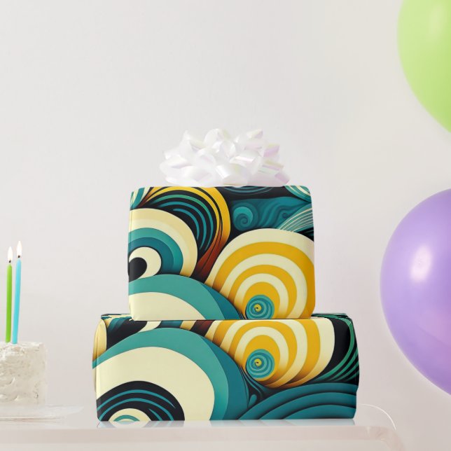 Abstrakte Retro 70er Hippie Waves Artwork | Geschenkpapier (Partygeschenke)