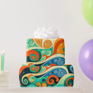 Abstrakte Retro 70er Hippie Waves Artwork Geschenkpapier