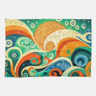 Abstrakte Retro 70er Hippie Waves Artwork   Geschirrtuch
