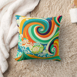 Abstrakte Retro 70er Hippie Waves Artwork   Kissen