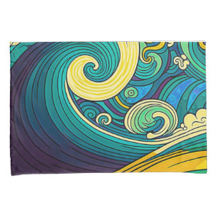 Abstrakte Retro 70er Hippie Waves Artwork Kissenbezug