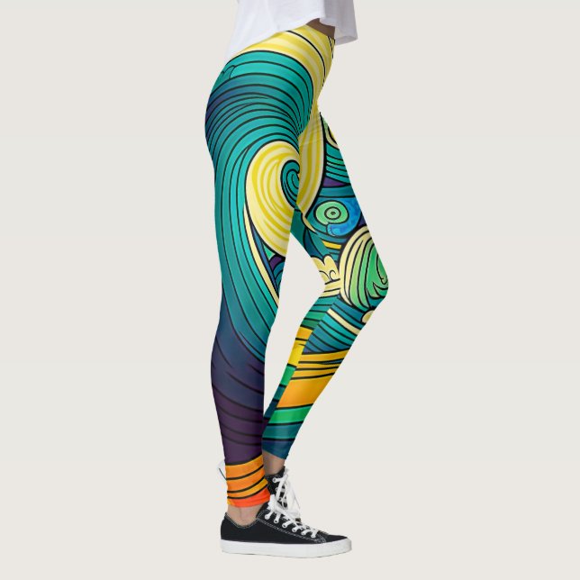 Abstrakte Retro 70er Hippie Waves Artwork | Leggings (Rechts)