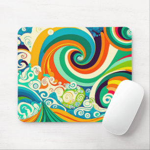 Abstrakte Retro 70er Hippie Waves Artwork   Mousepad