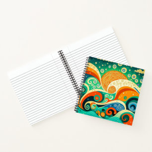 Abstrakte Retro 70er Hippie Waves Artwork   Notizbuch