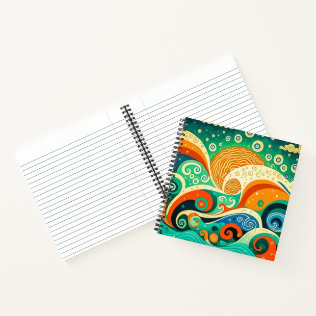 Abstrakte Retro 70er Hippie Waves Artwork | Notizbuch (Innenseite)