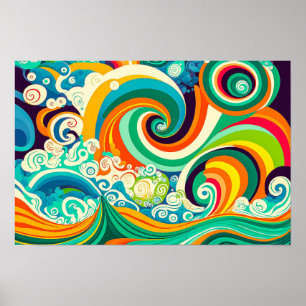 Abstrakte Retro 70er Hippie Waves Artwork   Poster