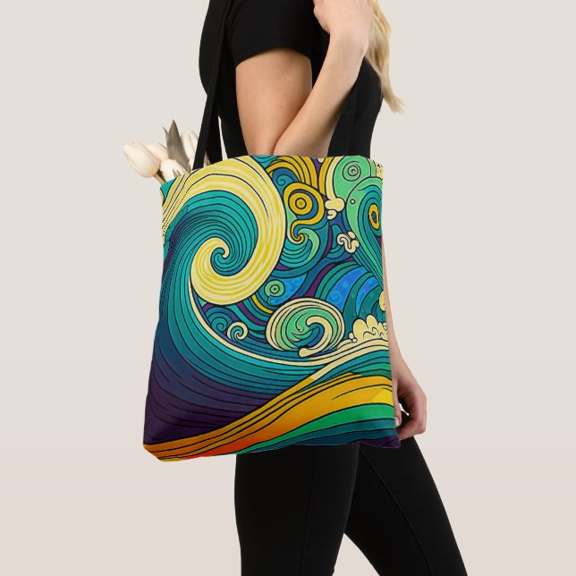 Abstrakte Retro 70er Hippie Waves Artwork | Tasche (Von Nahem)