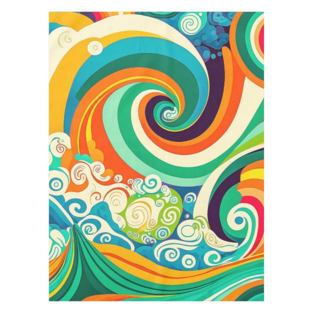Abstrakte Retro 70er Hippie Waves Artwork | Tischdecke (Vorderseite)