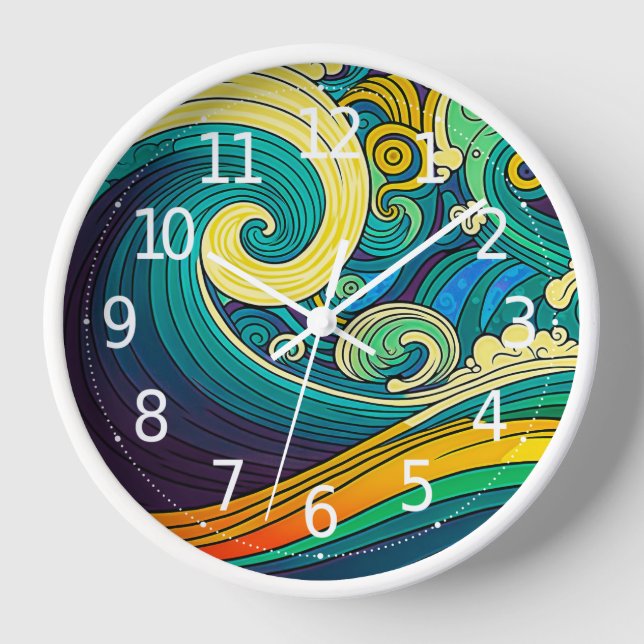 Abstrakte Retro 70er Hippie Waves Artwork | Uhr (Vorderseite)