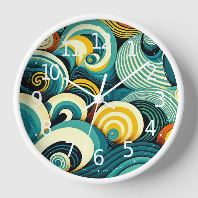 Abstrakte Retro 70er Hippie Waves Artwork | Uhr (Vorderseite)