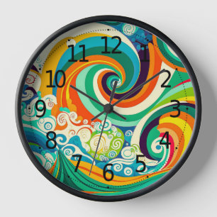 Abstrakte Retro 70er Hippie Waves Artwork   Uhr