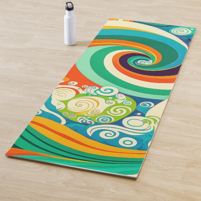 Abstrakte Retro 70er Hippie Waves Artwork | Yogamatte (Beispiel)