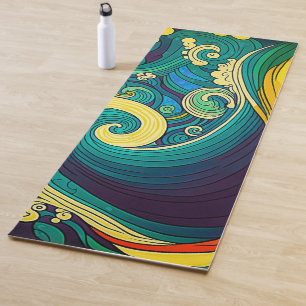 Abstrakte Retro 70er Hippie Waves Artwork Yogamatte