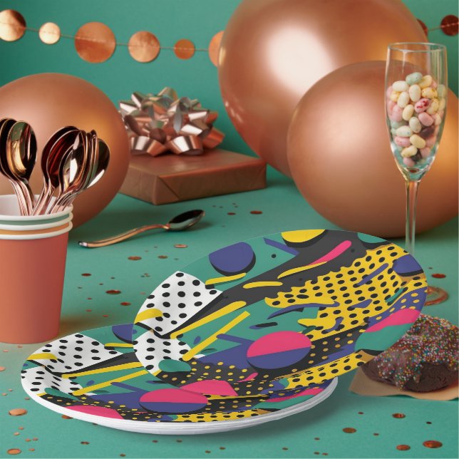 Abstrakte Retro 80er 90s Theme Party Teller (Multi)