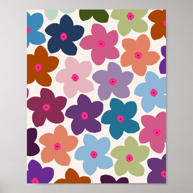 Abstrakte Retro-Blume farbenfroh Poster (Vorne)