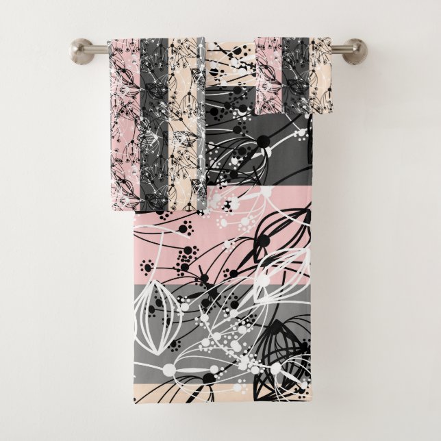 Abstrakte Retro kleine Blume Blumenzweig Blätter Badhandtuch Set (Insitu)