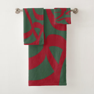 Abstrakte Retro-Linien Midcentury Modern Rot Grün Badhandtuch Set