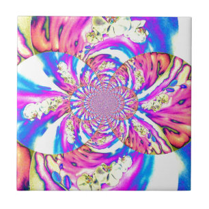Abstrakte Retro-Rosa Mandala Rosa Orchideen Fliese